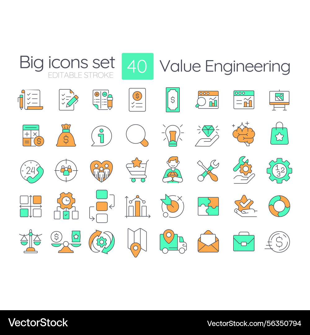Value engineering line color icons set vector image