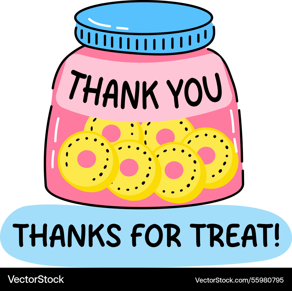 A flat sticker of cookies jar with thanks for trea Vector Image