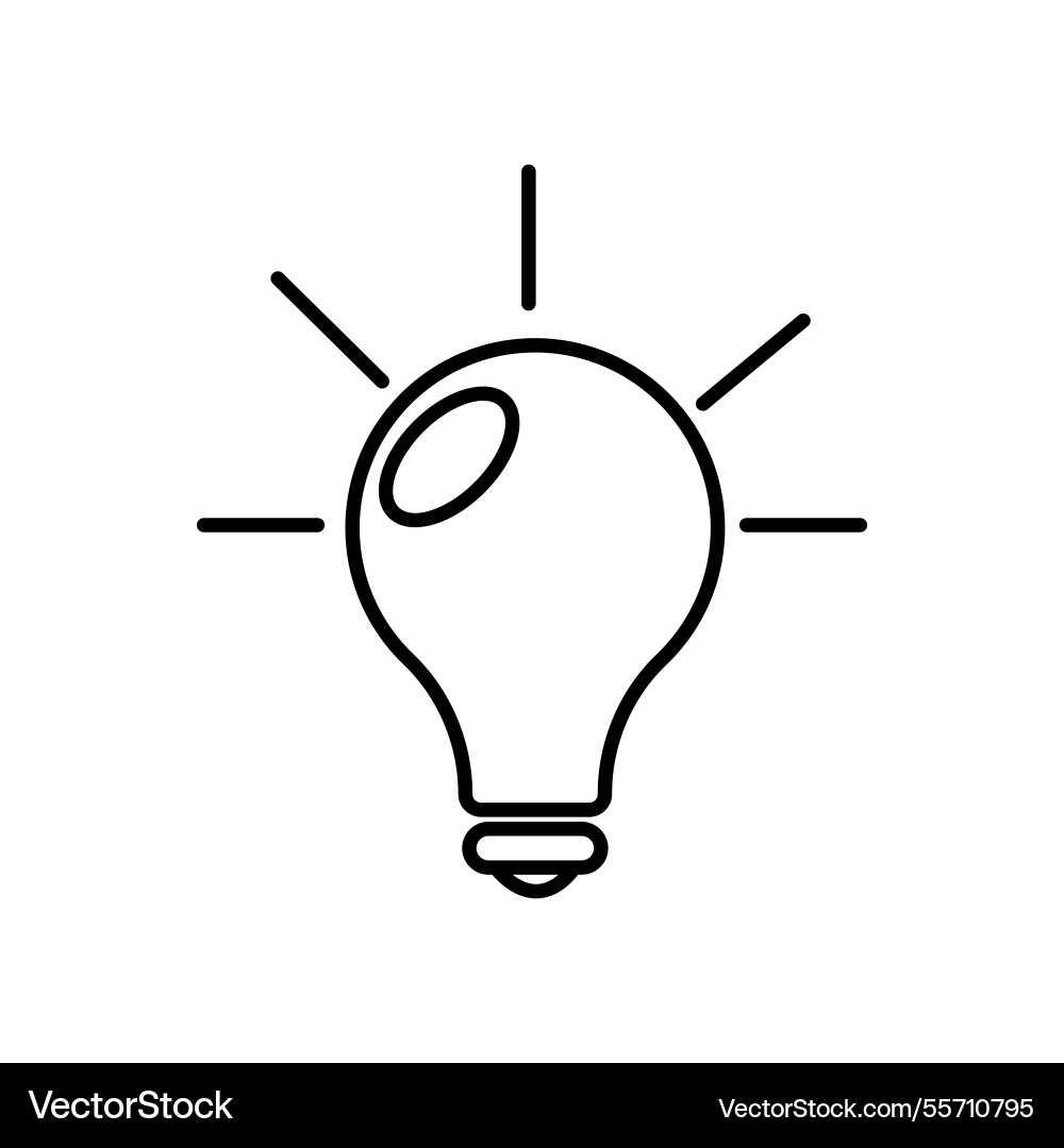 A simple line drawing of light bulb with rays Vector Image