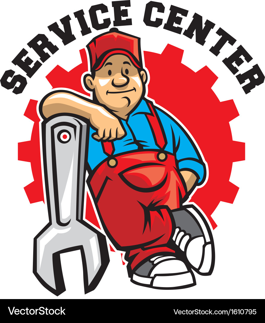 Cheerful Mechanic with Large Wrench vector image