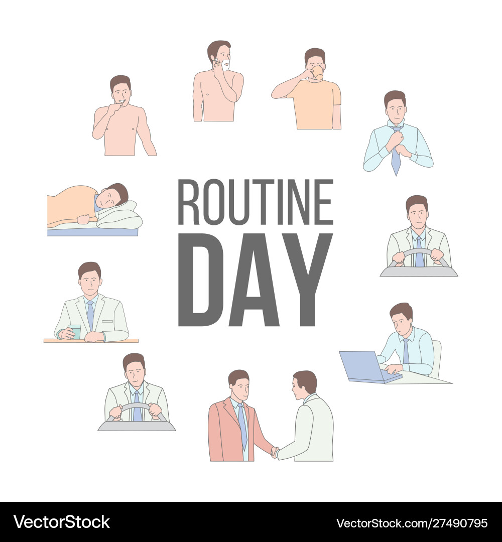 Man working day characters set isolated Man working day characters set isolated vector image