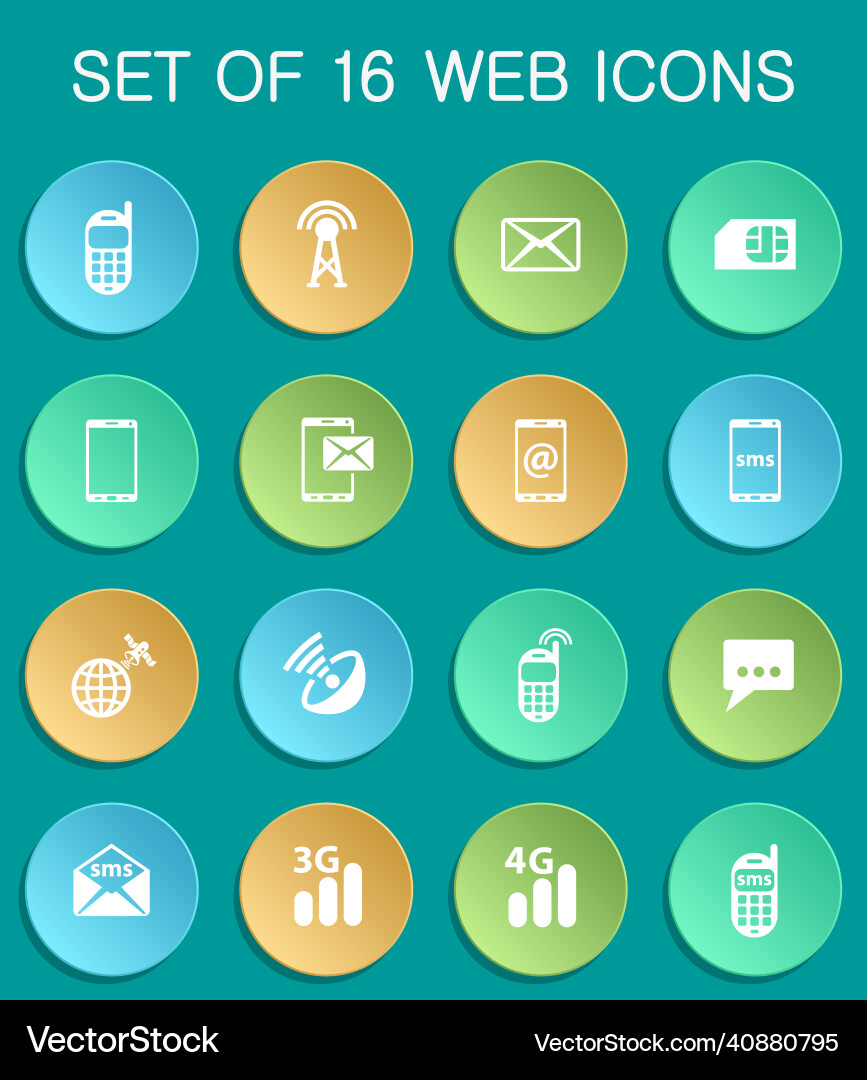 Mobile connection web icons on colorful round vector image