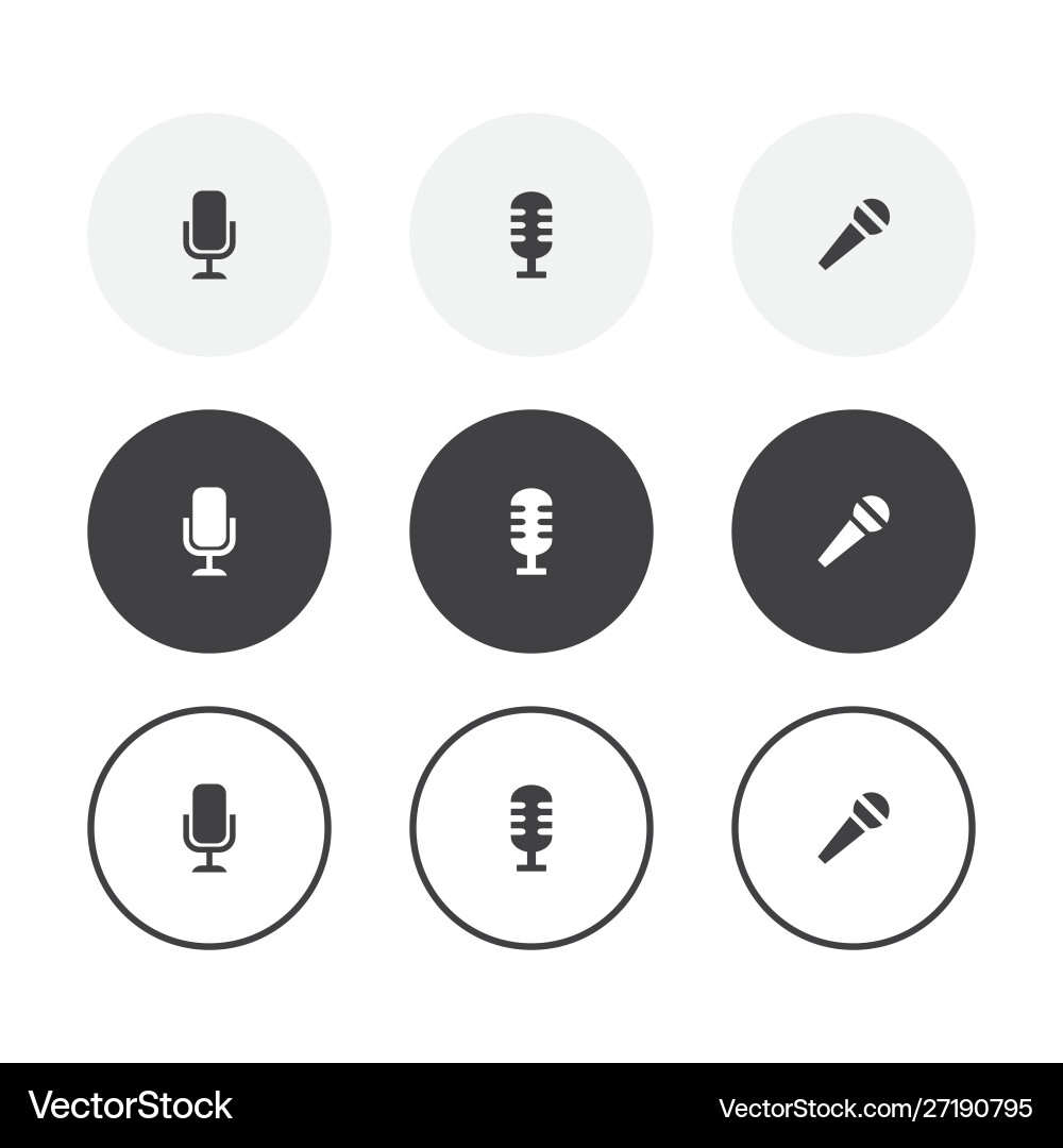 Set 3 simple design microphone icons rounded vector image