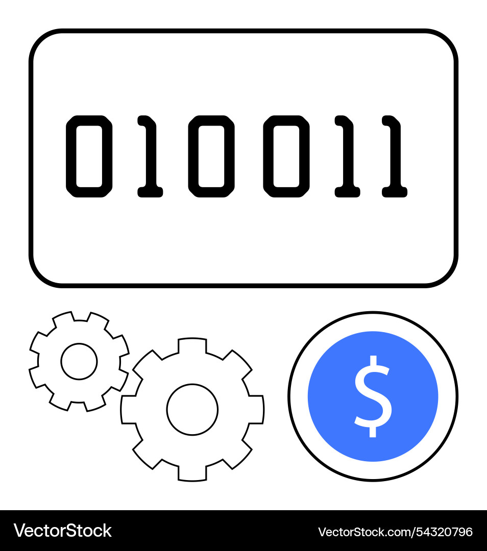 Binärcode mit Getrieben und Dollar Symbol angezeigt vektorbild