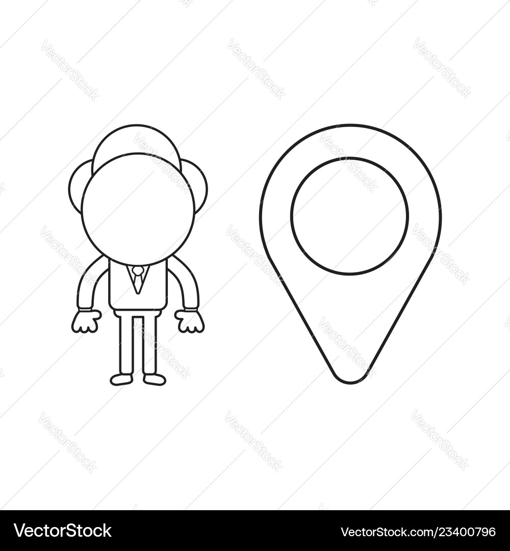 Businessman character with map pointer black Businessman character with map pointer black vector image