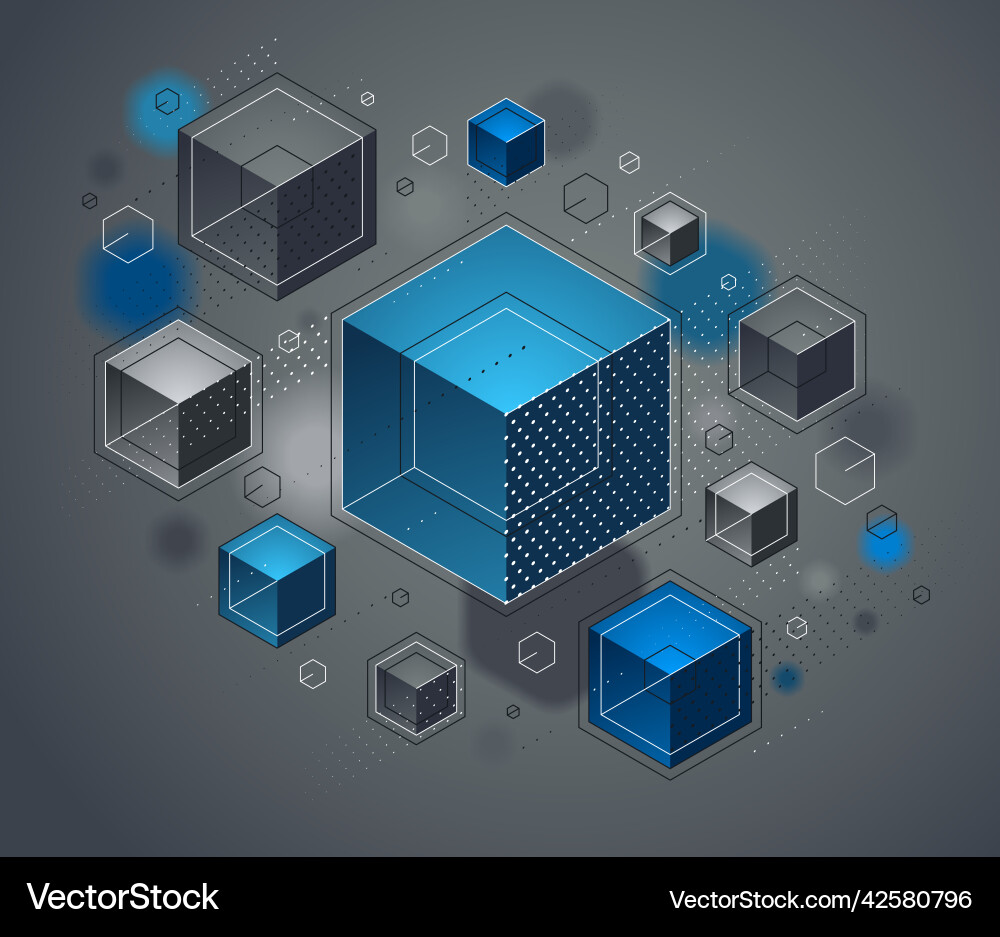 Cubes cluster with lines and dots elements Cubes cluster with lines and dots elements vector image