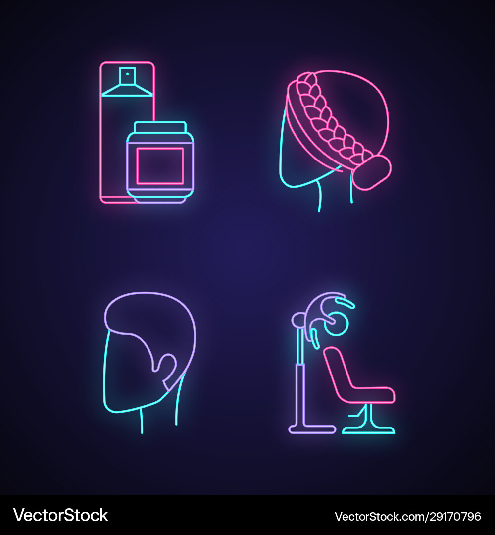 Friseur Neon Licht Icons setzen Schönheitssalon Friseur Neon Licht Icons setzen Schönheitssalon vektorbild