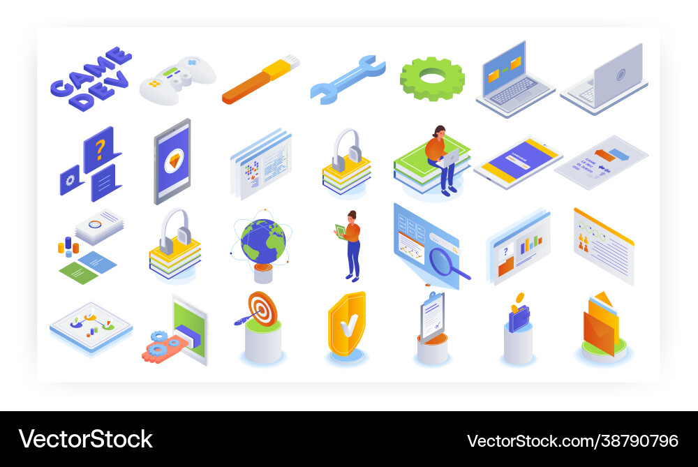 Isometric mobile and computer gaming icon set Isometric mobile and computer gaming icon set vector image