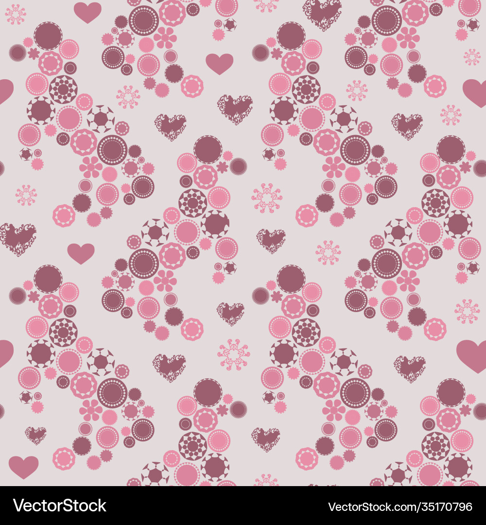 Seamless pattern with round elements and hearts Vector Image