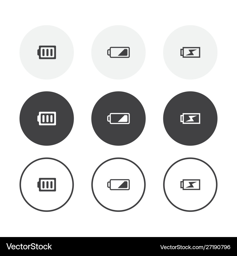 Set 3 simple design battery icons rounded Vector Image