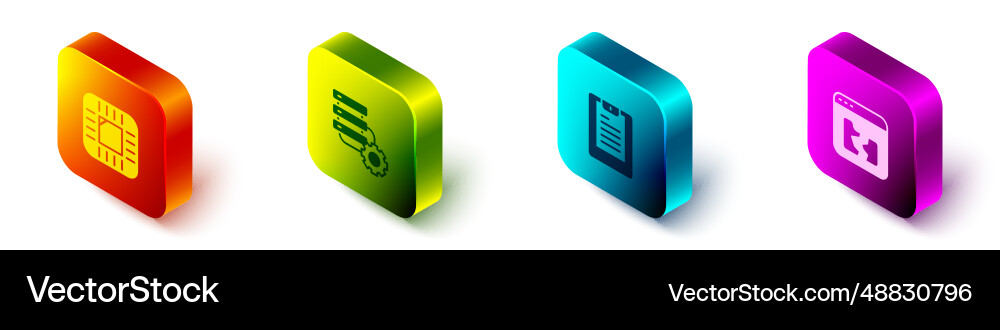 Set isometric processor with cpu server and gear Set isometric processor with cpu server and gear vector image