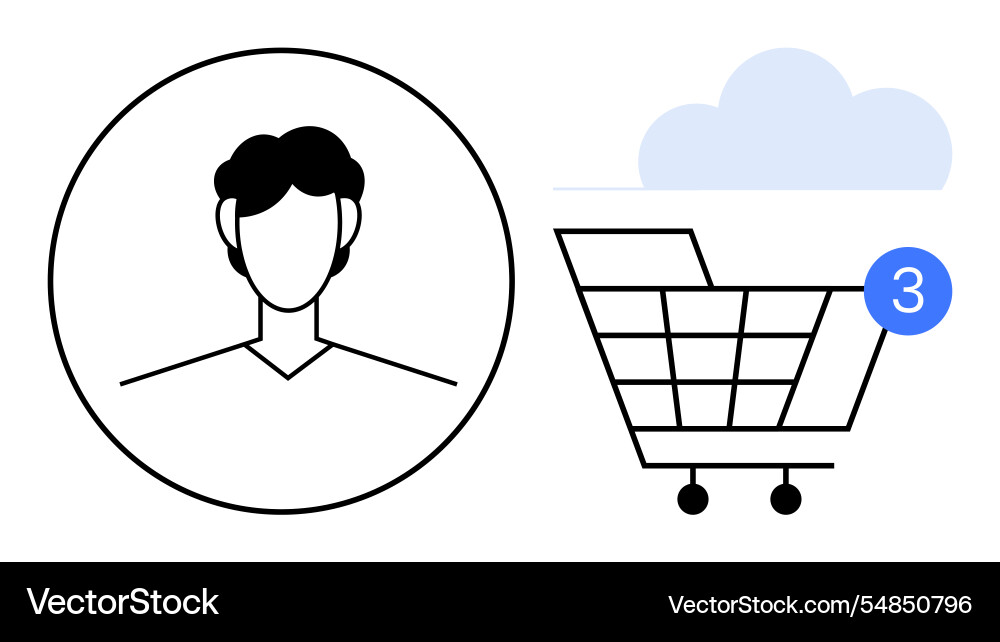 User profile and shopping cart with three items User profile and shopping cart with three items vector image