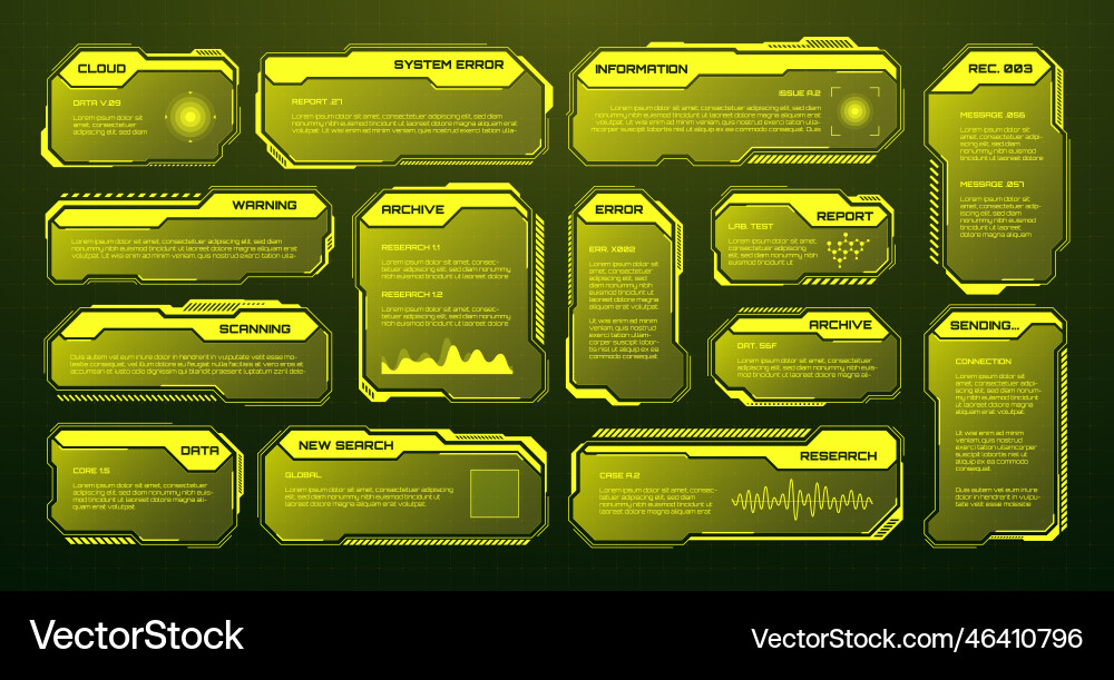Yellow futuristic hud ui elements sci-fi user Yellow futuristic hud ui elements sci-fi user vector image