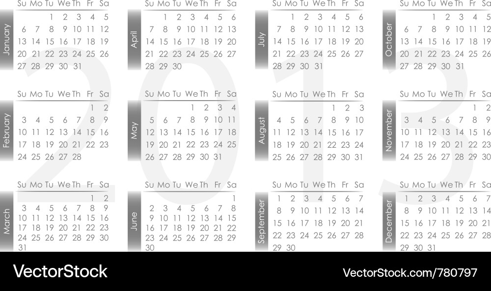 2013 Kalender - Monatsübersicht Vektorbild