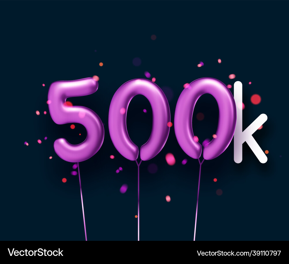 500k sign violet balloons with threads on black 500k sign violet balloons with threads on black vector image
