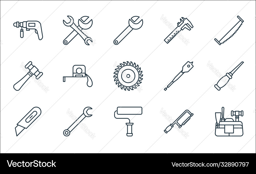 Carpentry line icons linear set quality Carpentry line icons linear set quality vector image