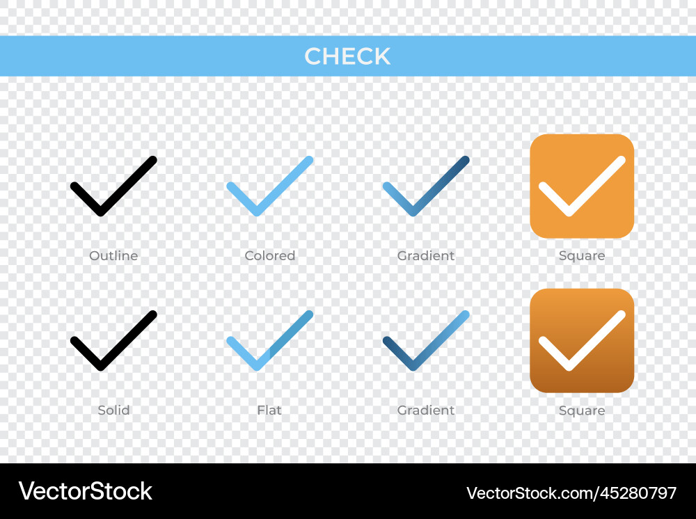 Check icon in different style icons vector image