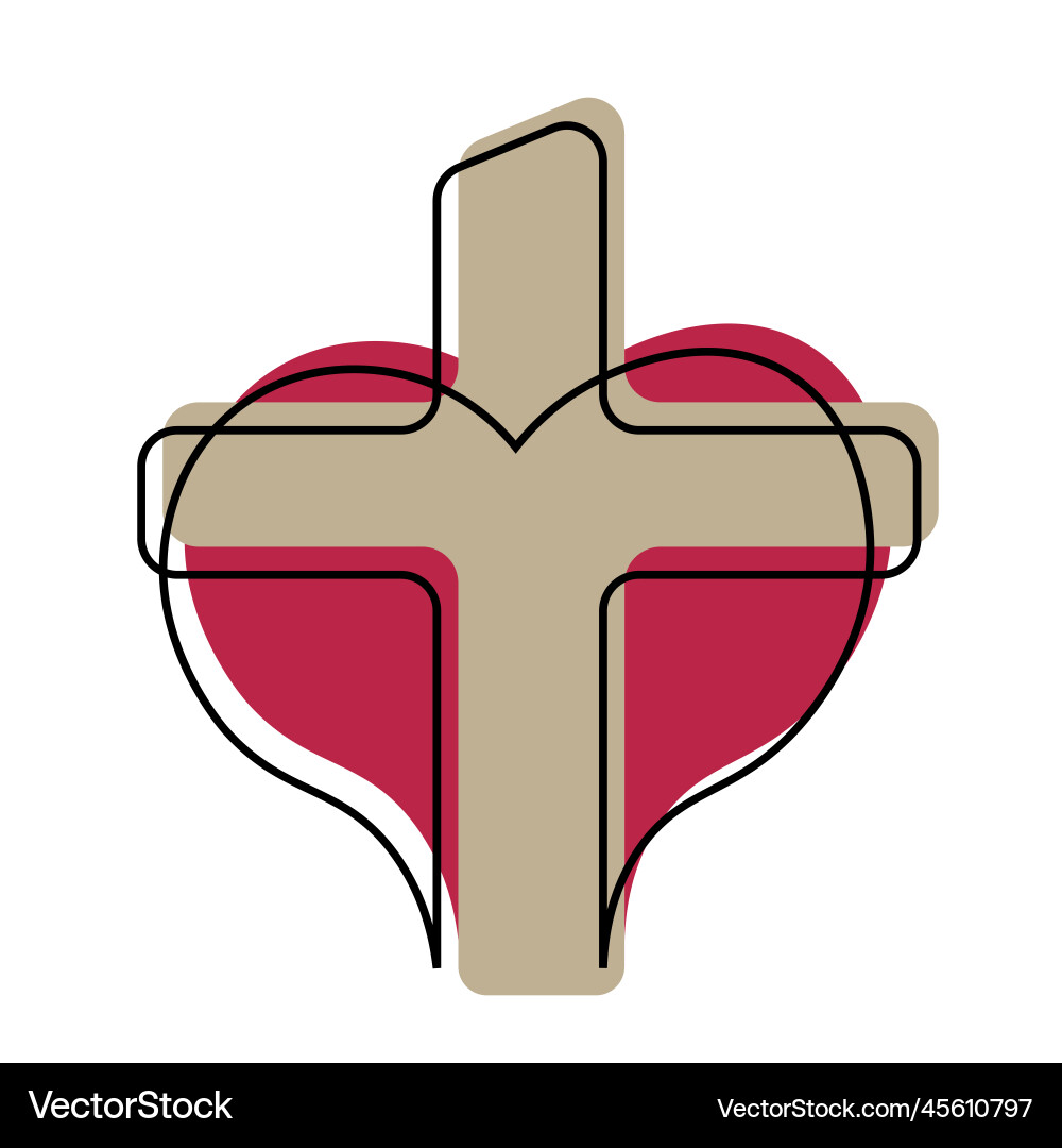 Christian icon cross and heart in linear color Christian icon cross and heart in linear color vector image