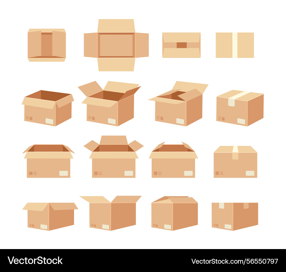 Empty packages boxes opened and closed cardboard Empty packages boxes opened and closed cardboard vector image