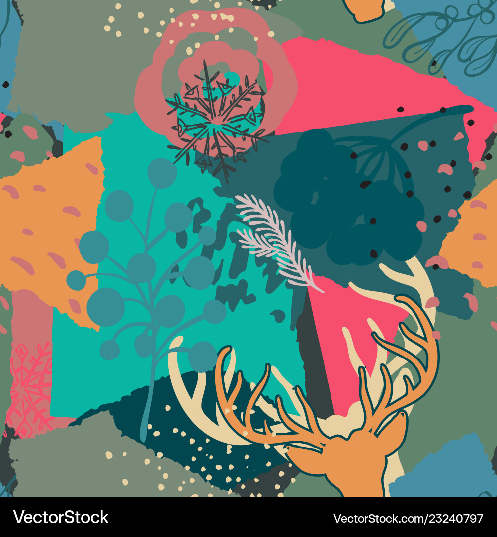 Festive Deer Seamless Pattern Royalty Free Vector Image