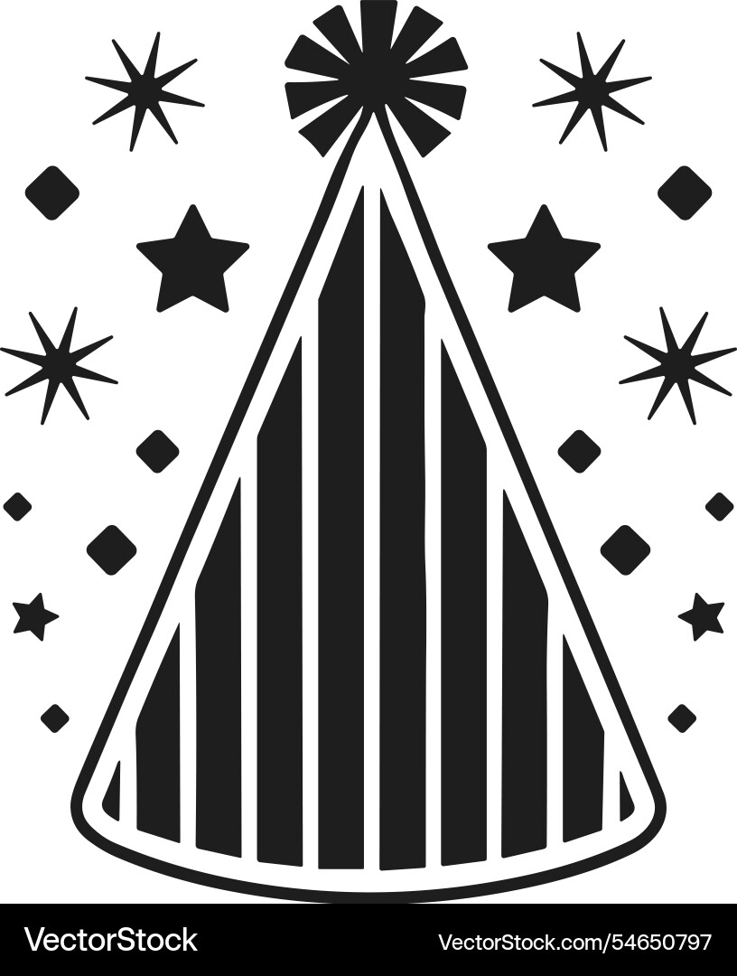 Festive party hat with striped design and stars Vector Image