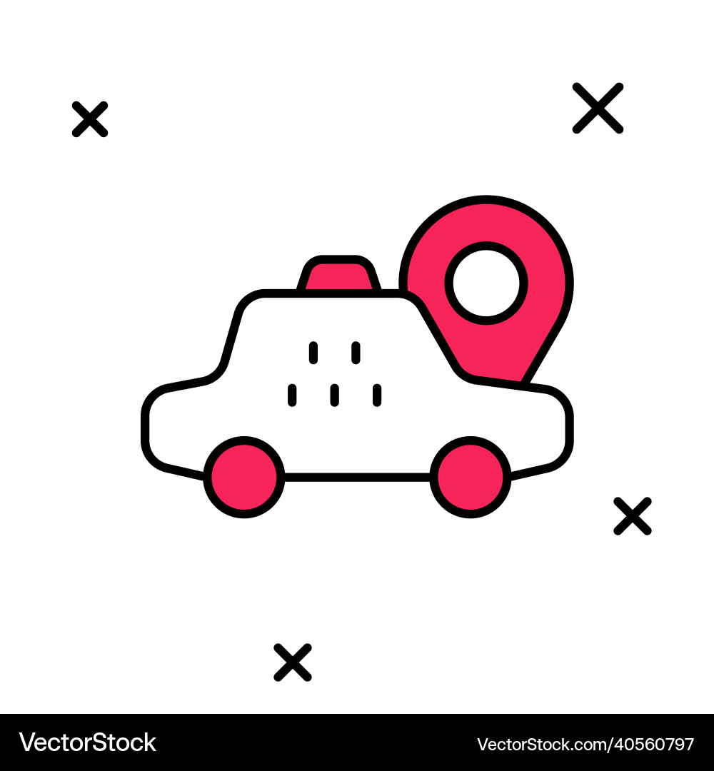 Filled outline map pointer with taxi car icon Filled outline map pointer with taxi car icon Vector Image
