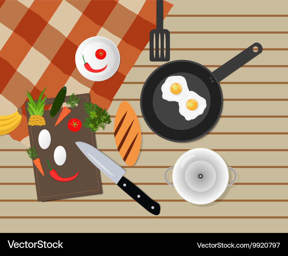 Kitchen table top with various objects vector image