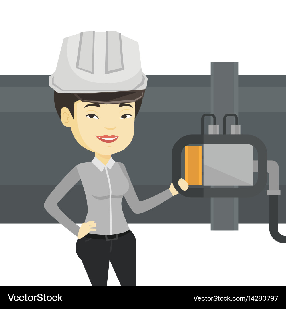 Operator checking detector on gas pipeline vector image