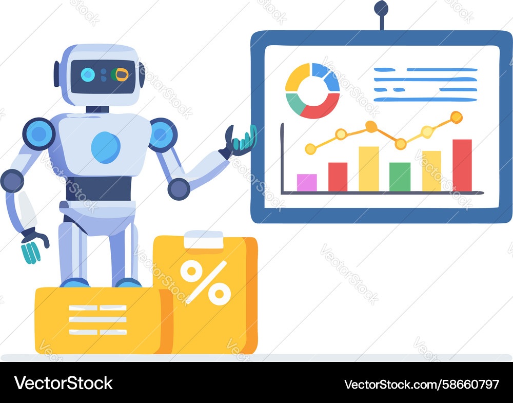Roboteranalyse von Daten auf einem Computerbildschirm Vektorbild