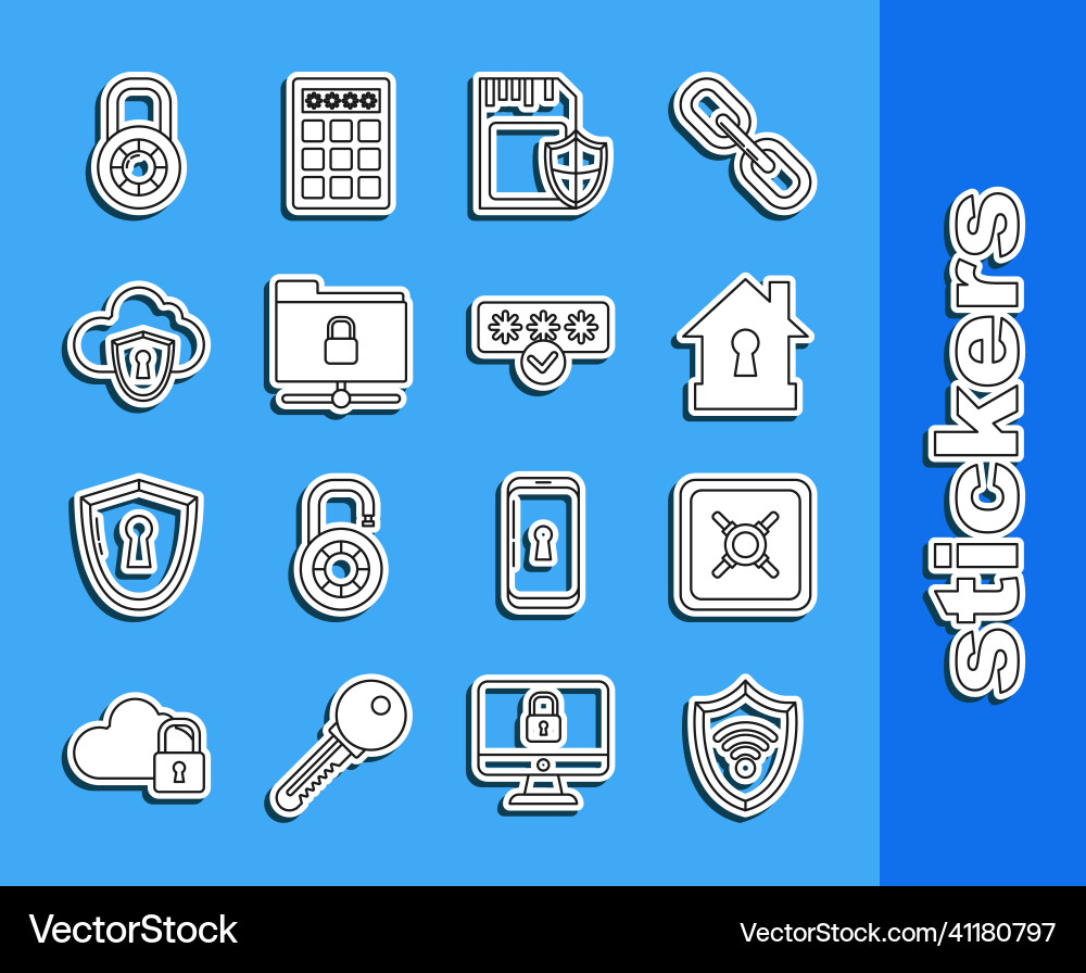 Set line shield with wifi wireless internet Set line shield with wifi wireless internet vector image