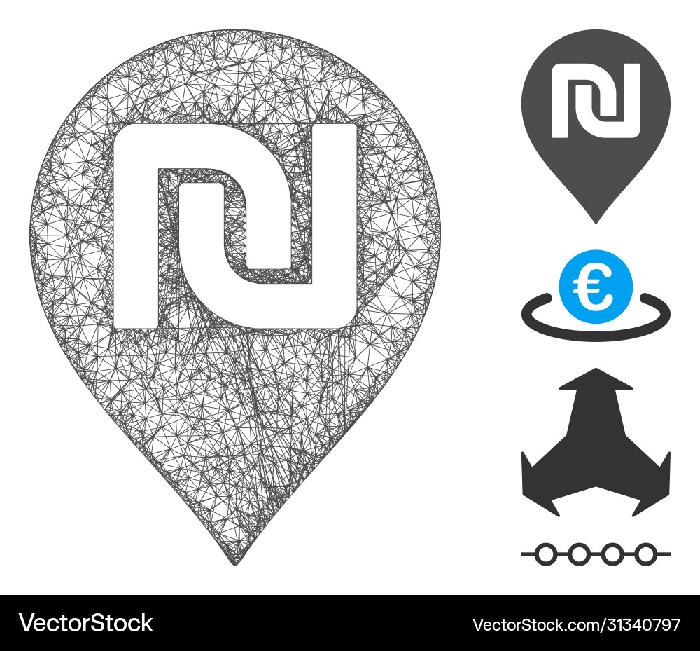 Shekel map marker web mesh Shekel map marker web mesh vector image