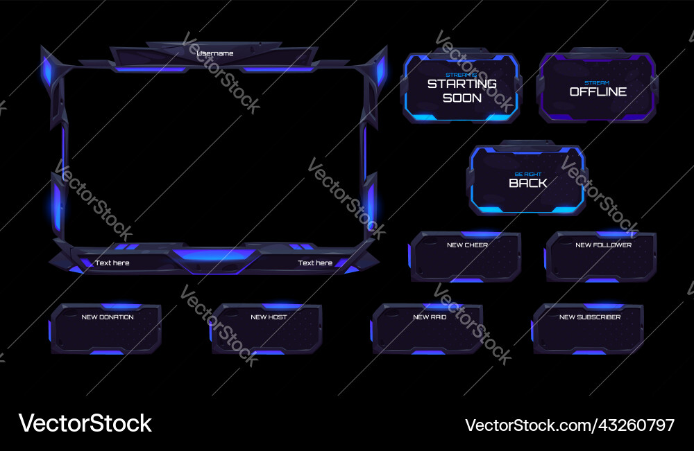 Space stream overlay mmo game neon ui frame set Space stream overlay mmo game neon ui frame set vector image