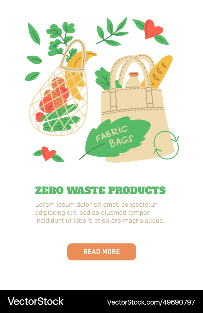 Zero waste concept web page template with reusable Zero waste concept web page template with reusable vector image