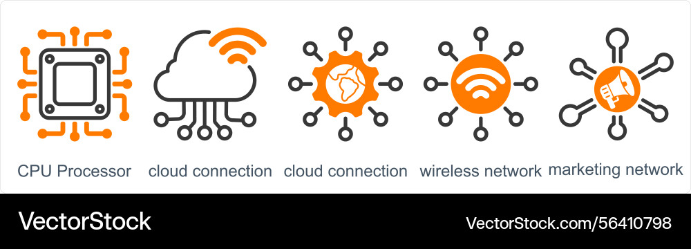A set of 5 business icons as cpu processor cloud vector image