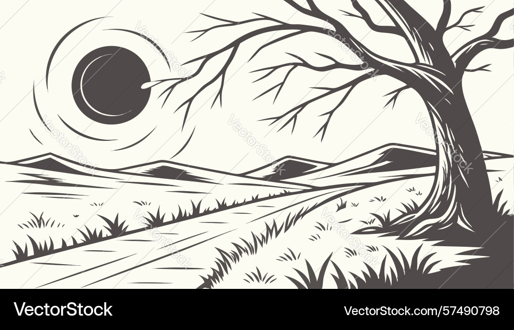 Ancient tree with cosmic alignment abstract Vector Image