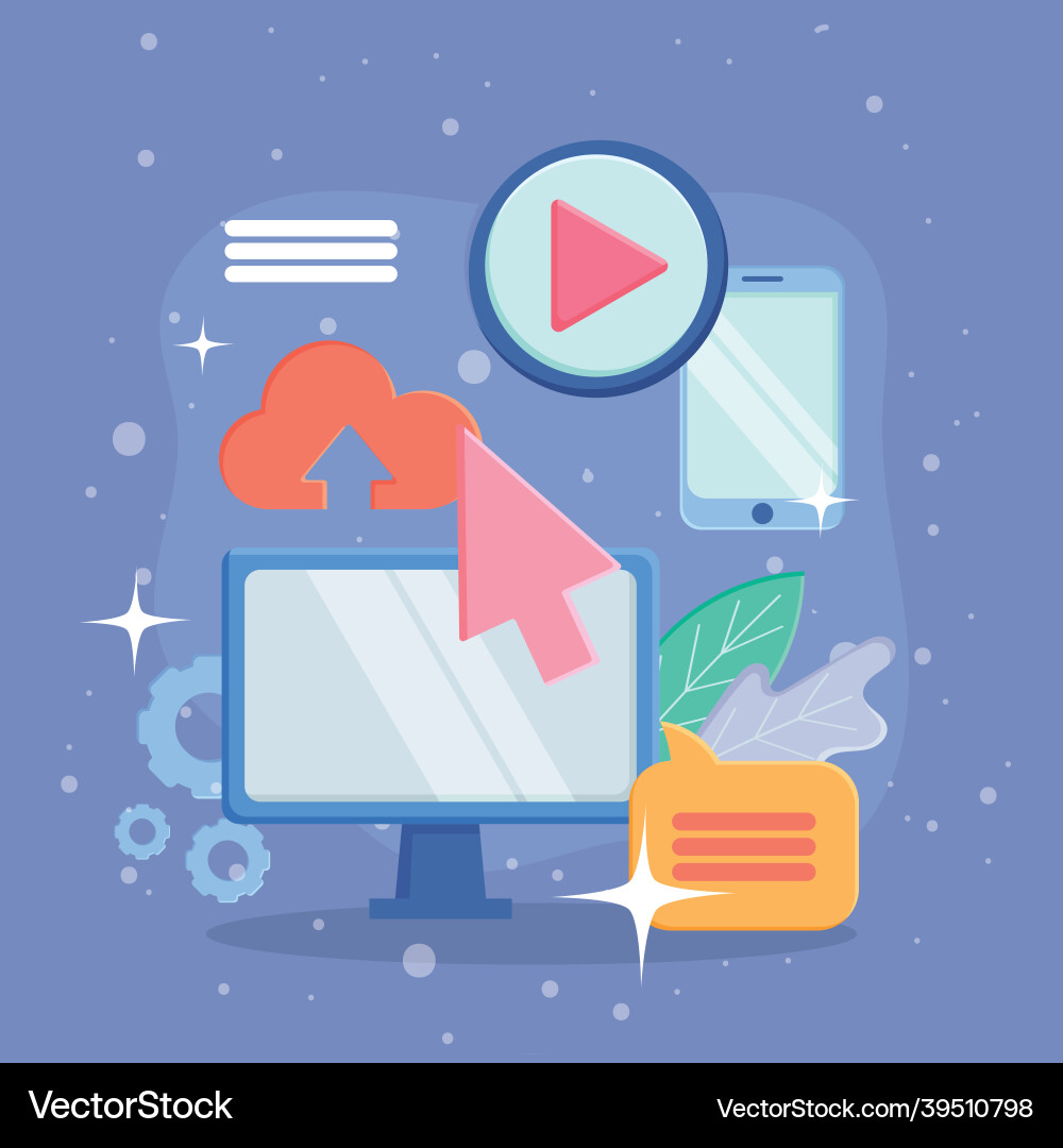 Computer with cursor vector image