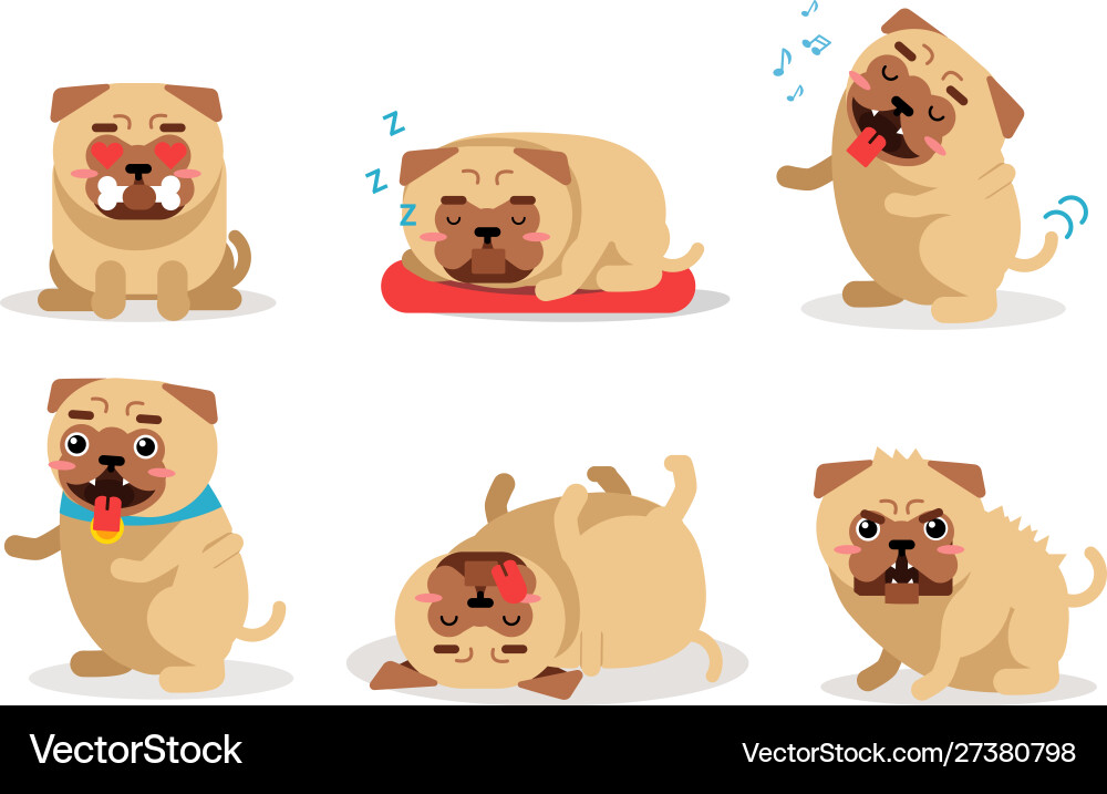 Different actions of a pug set Different actions of a pug set Vector Image