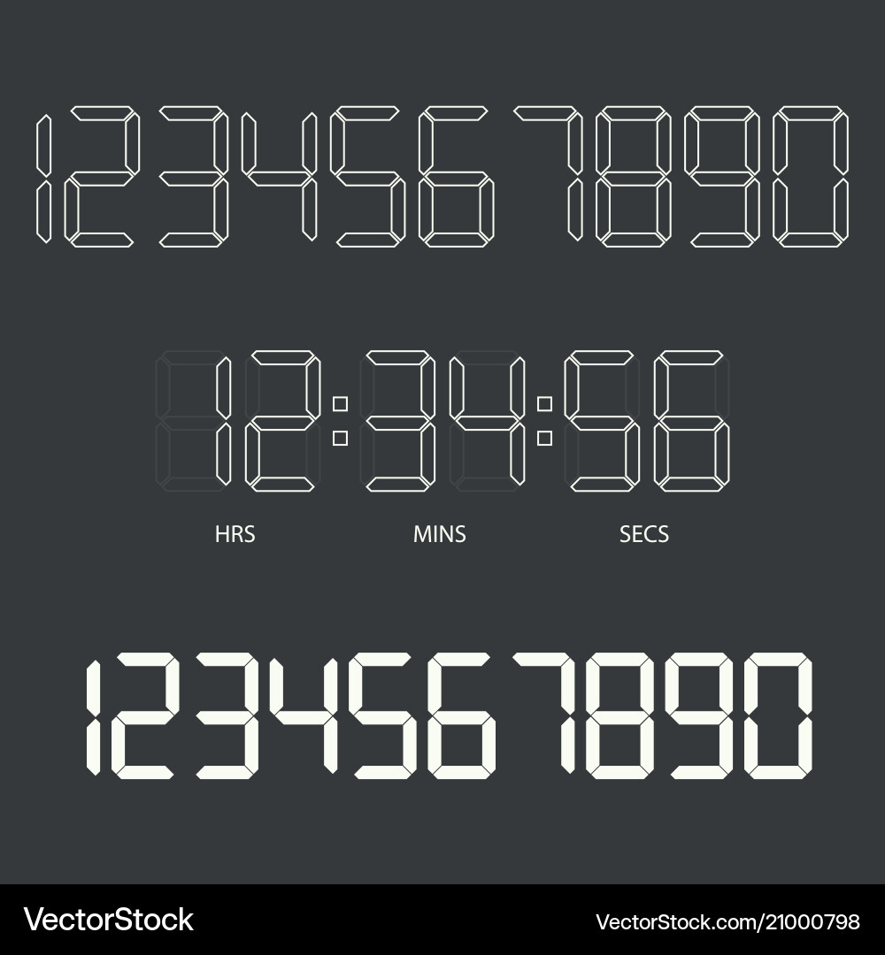 Digital clock and numbers Digital clock and numbers vector image