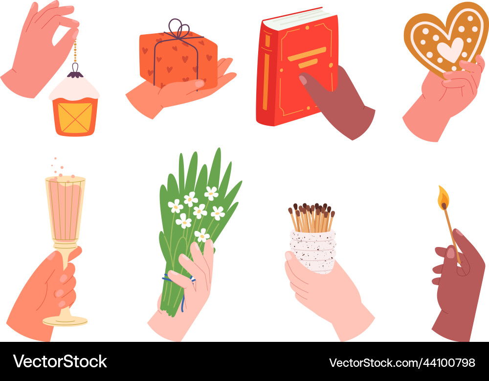 Hands Holding Diverse Objects vector image