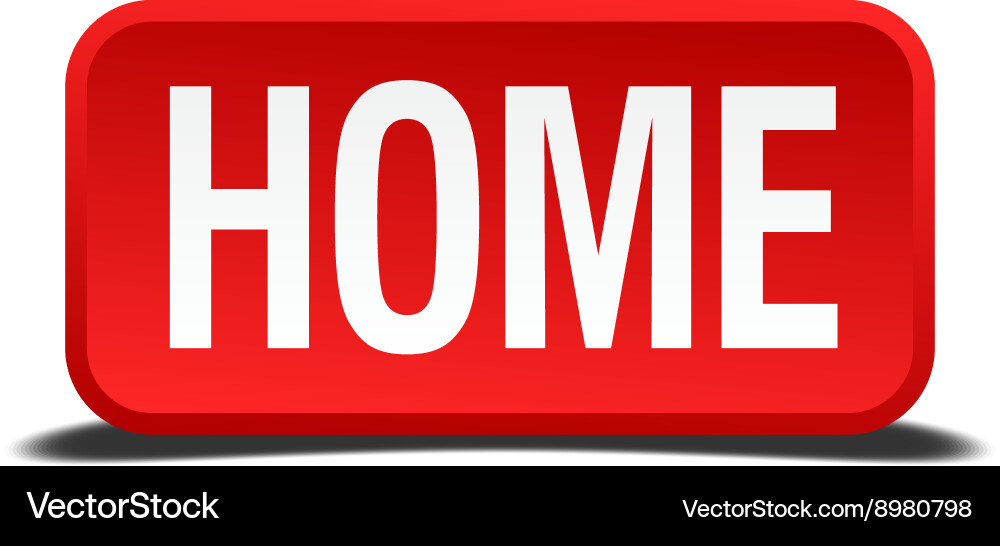 Home red 3d square button on white background Vector Image