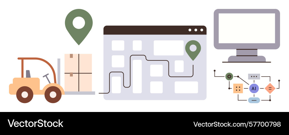 Logistik-Workflow mit Gabelstapler Online-Tracking Vektorbild