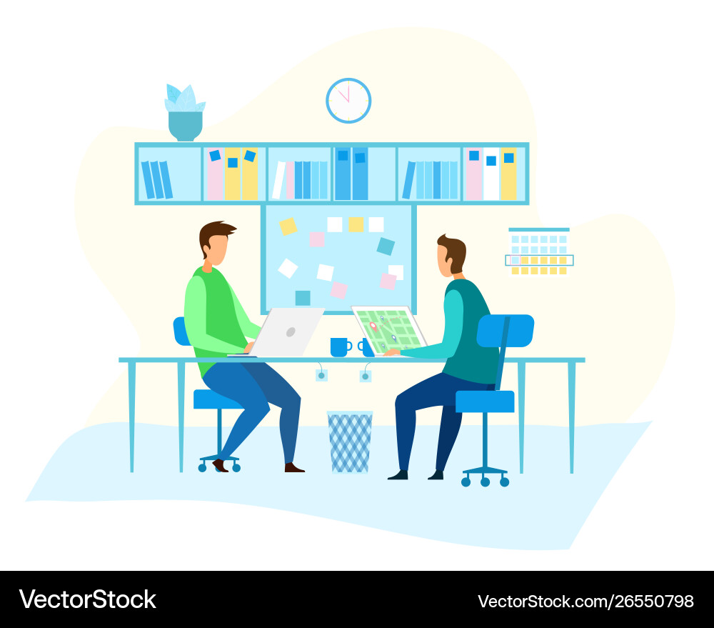 Male programmers developing modern gps navigation Vector Image