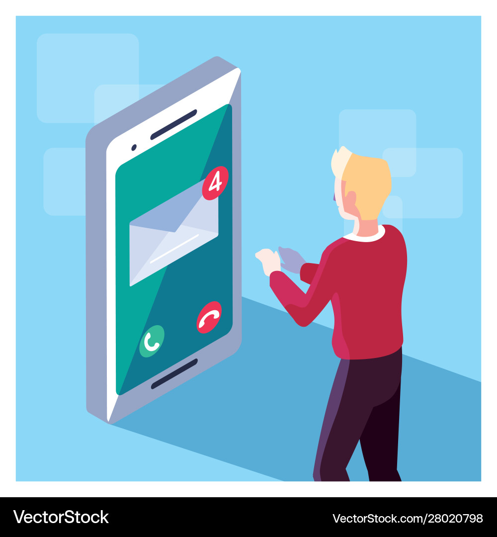 Man with smartphone screen and mobile applications Man with smartphone screen and mobile applications Vector Image