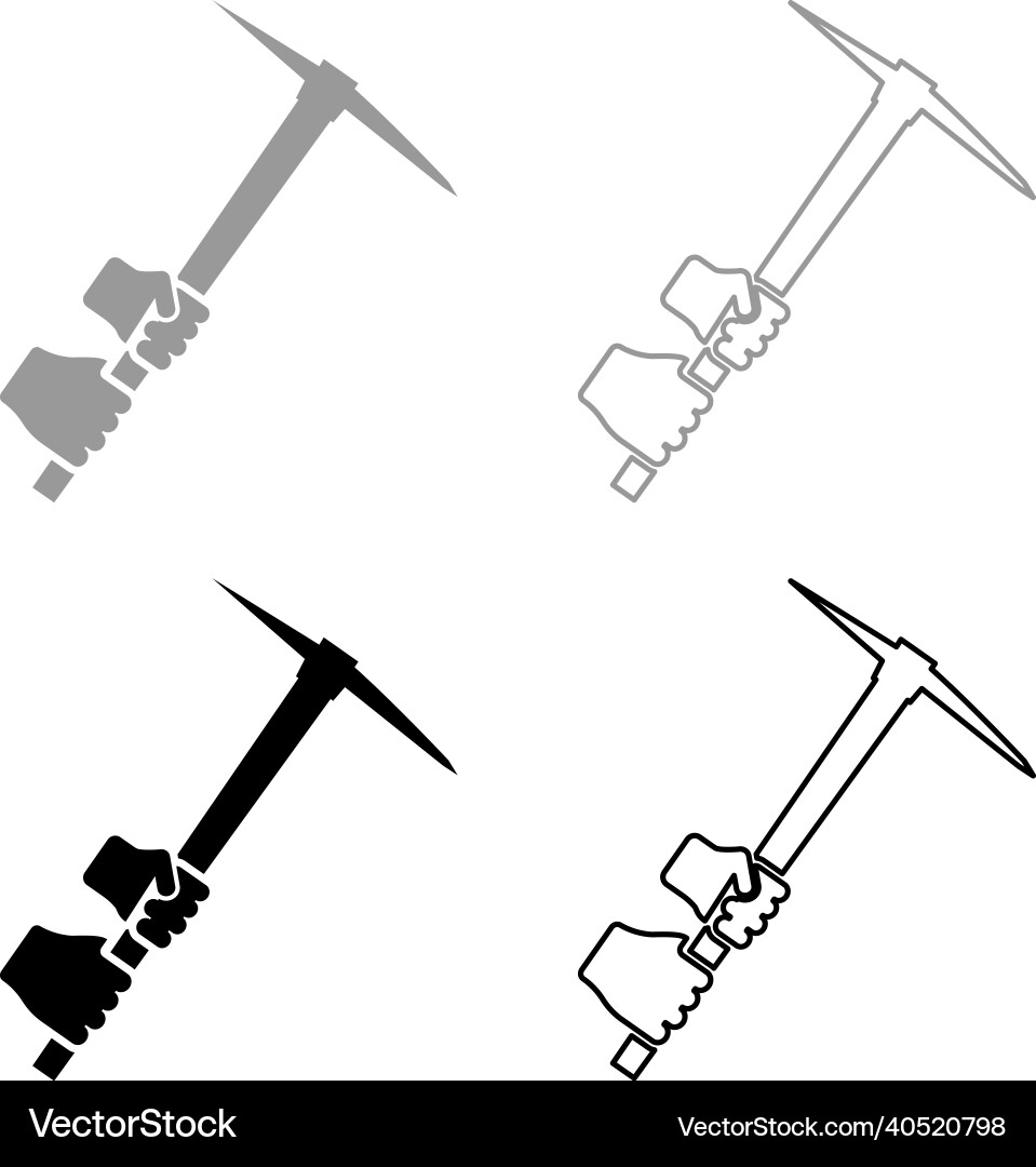 Mining pickaxe mattock pick axe in hand set icon Mining pickaxe mattock pick axe in hand set icon Vector Image