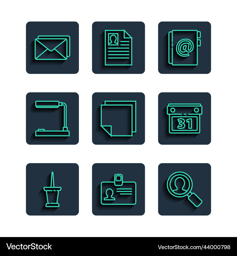 Set line push pin identification badge magnifying Vector Image