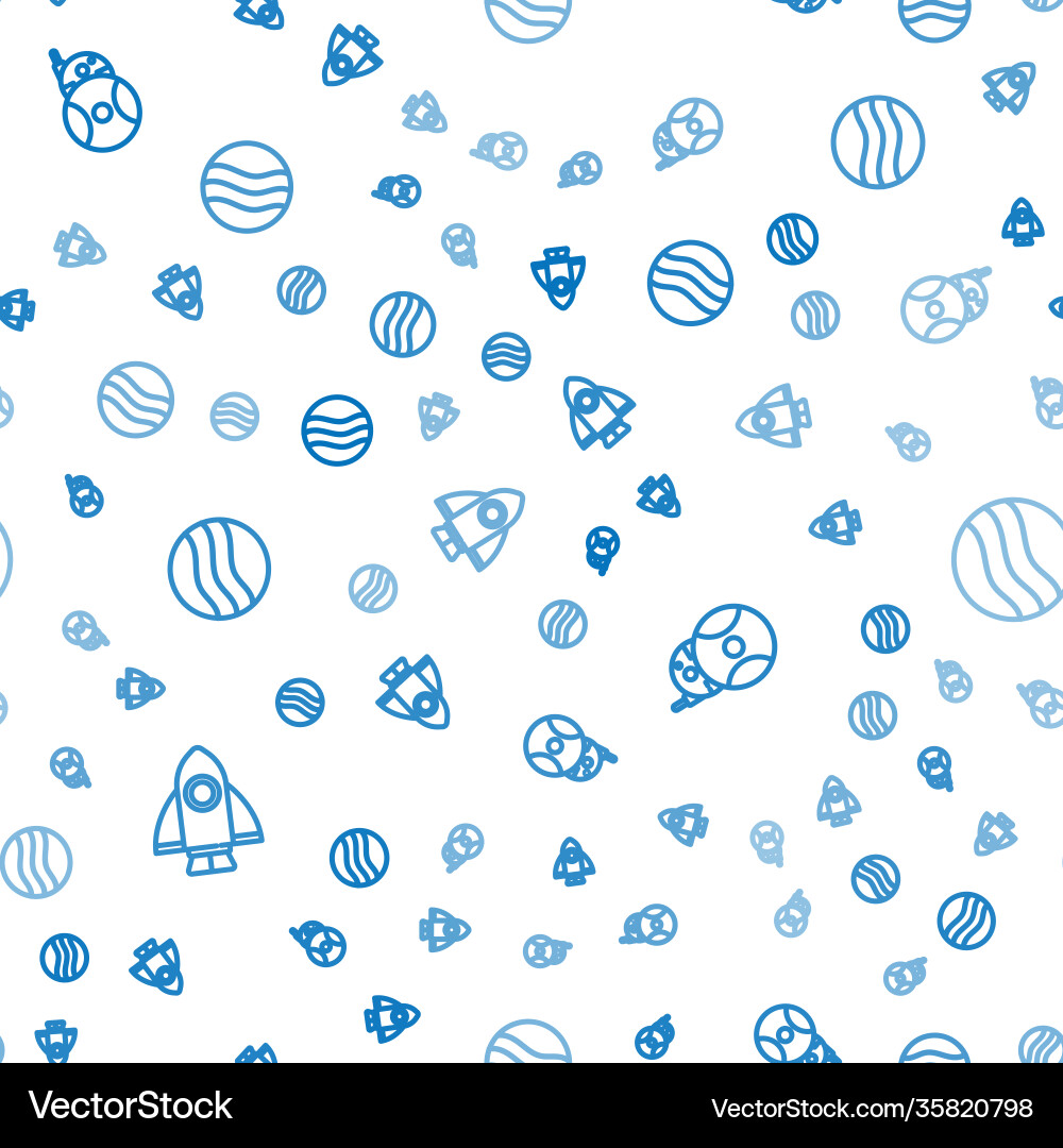 Set line rocket ship robot and planet on seamless Set line rocket ship robot and planet on seamless vector image