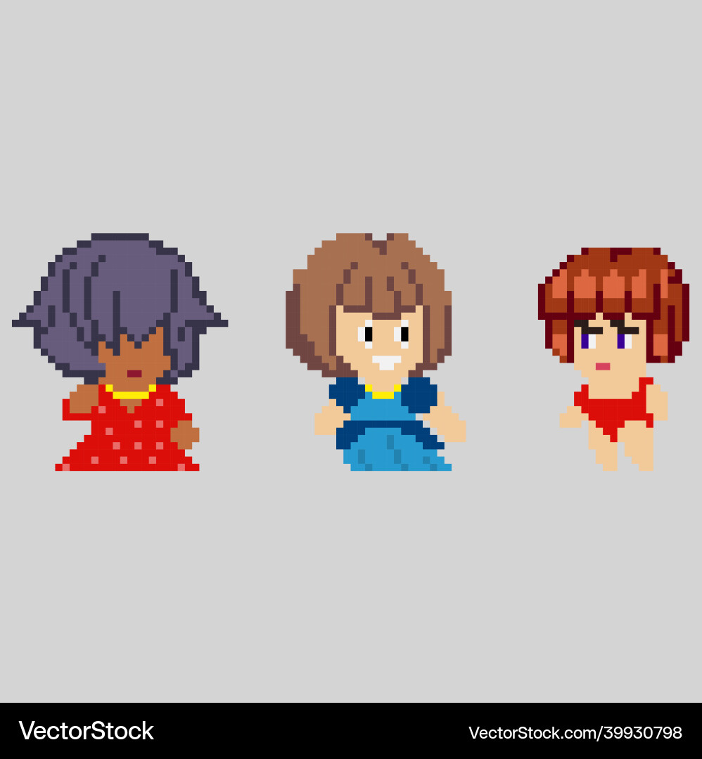 Set of pixel characters in art style Vector Image