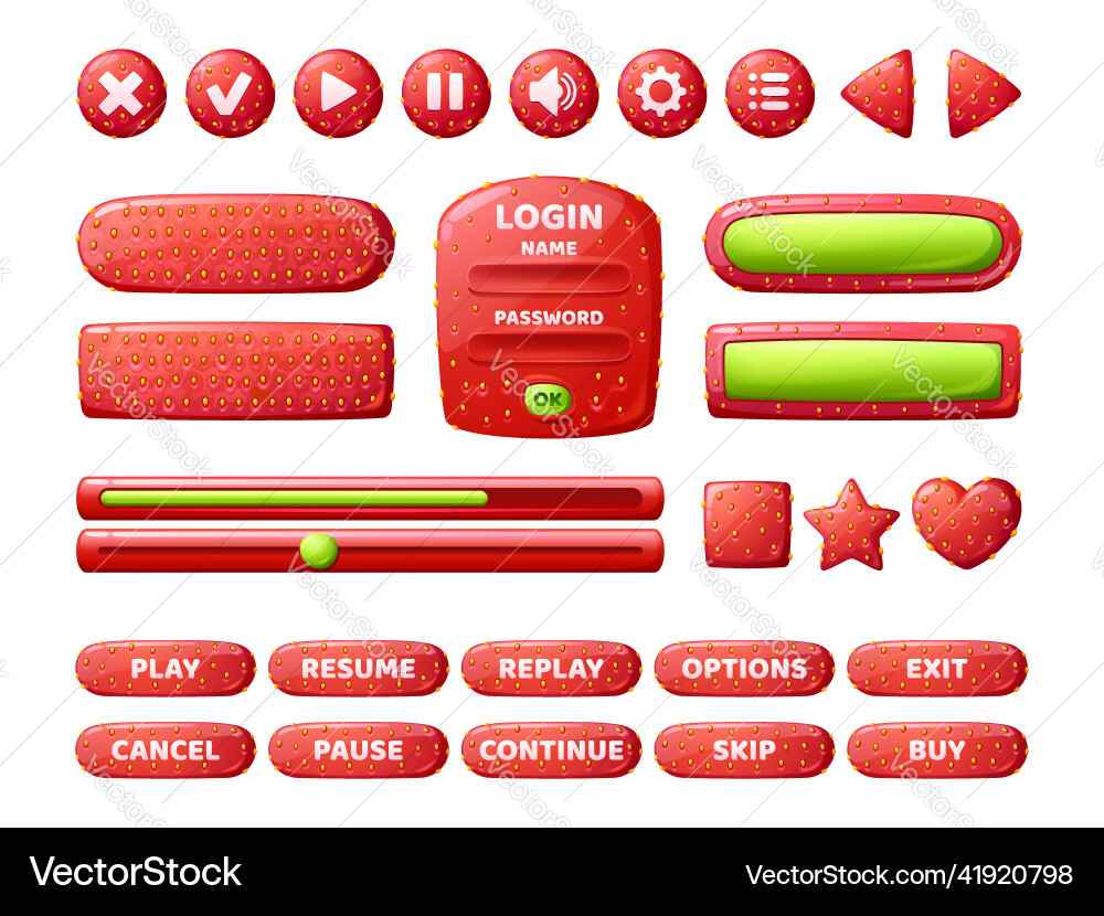 Strawberry Game UI Buttons vector image