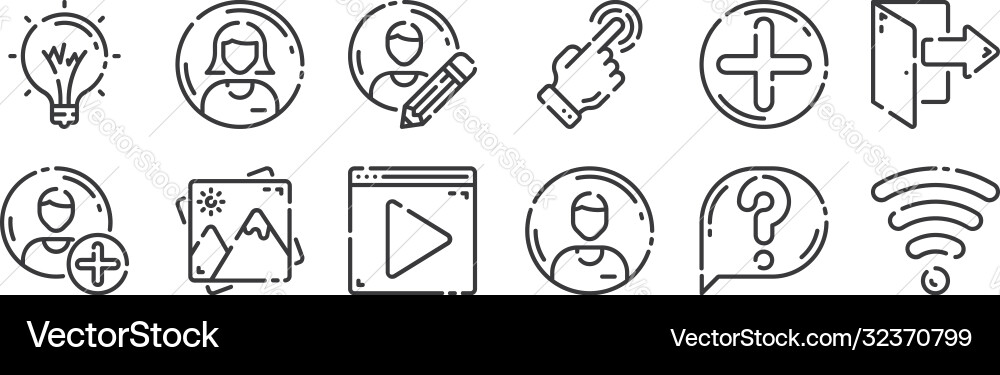 12 set linear user interface icons thin vector image