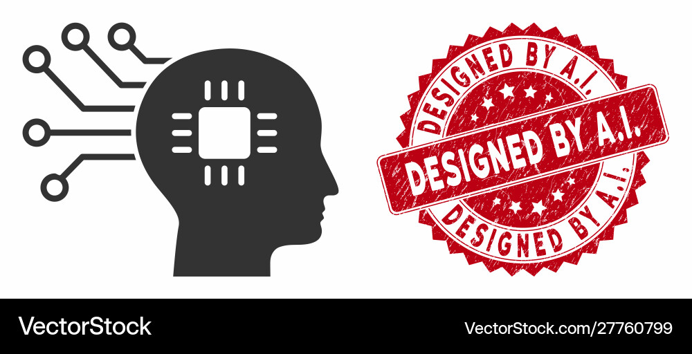 Brain circuit icon with distress designed ai Brain circuit icon with distress designed ai vector image